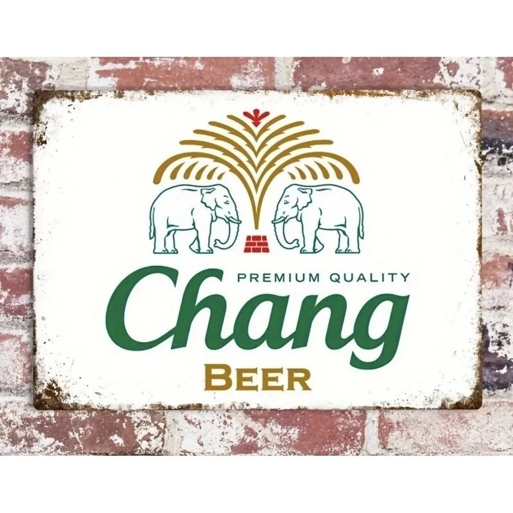 Vintage Chang Beer Tin Metal Signs Thai Lager Decor Bar Elephant Man Cave Garage